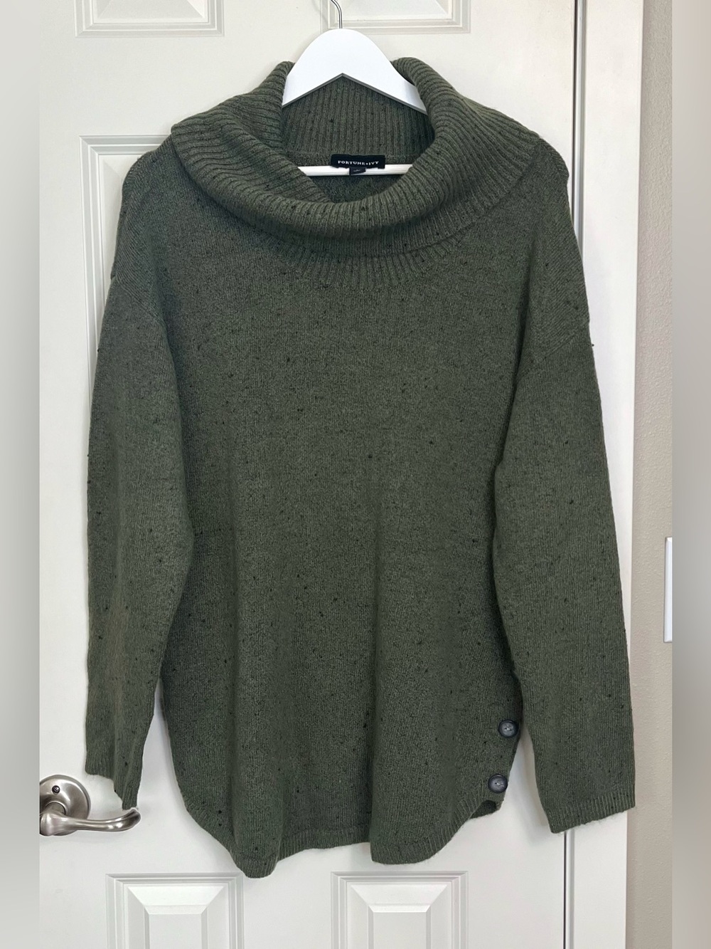Fortune + Ivy Flecked Cowl-Neck Sweater